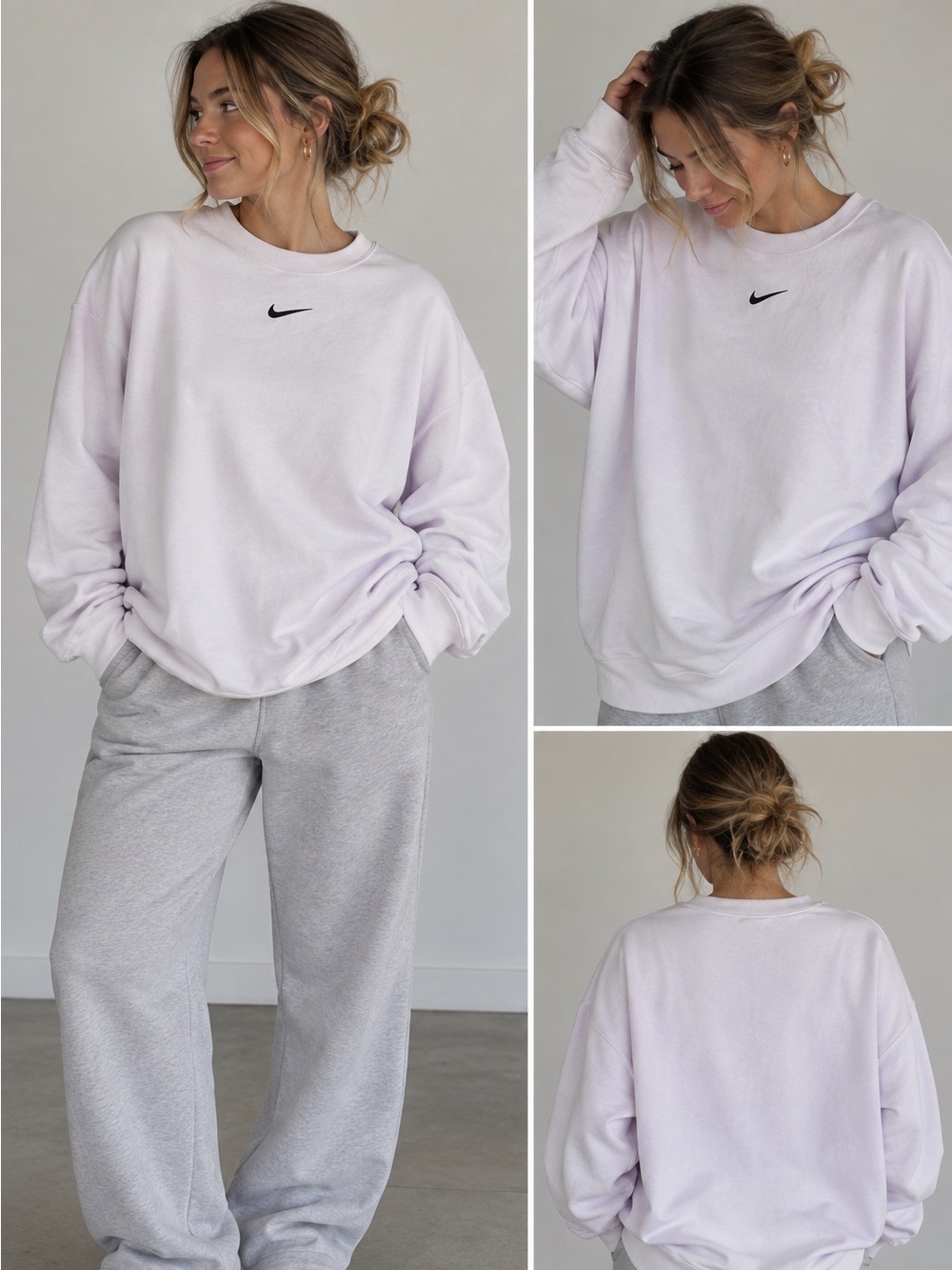 Nike Women's Crewneck Sweatshirt in Light Purple with Black Swoosh